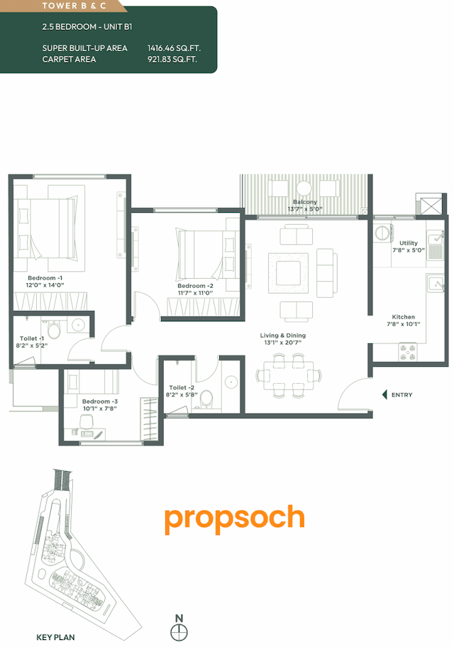 Embassy East Avenue - 2.5 BHK Floor Plan