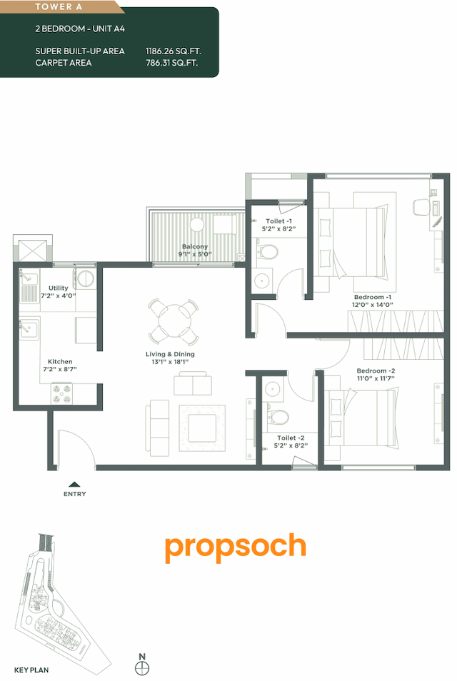 Embassy East Avenue - 2 BHK Floor Plan
