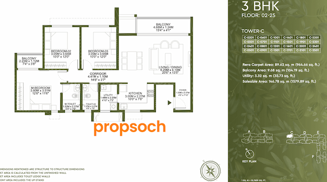 Godrej Lakeside Orchards - 3 BHK Floor Plan