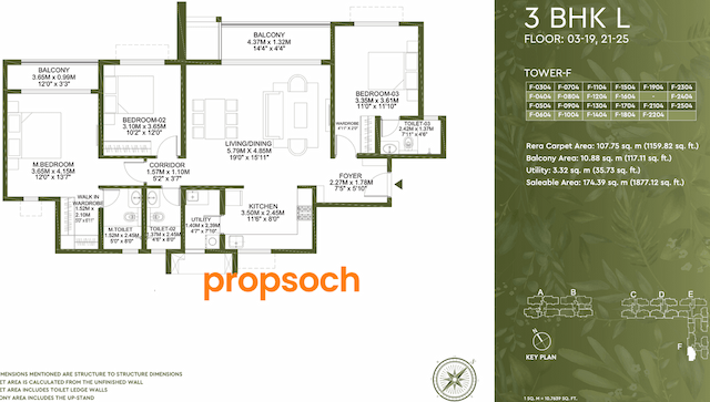 Godrej Lakeside Orchards - 3 BHK Floor Plan