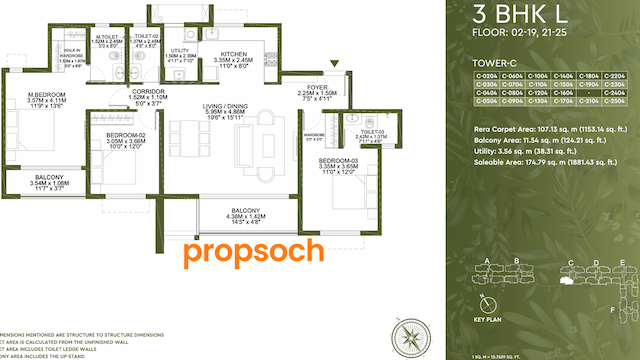 Godrej Lakeside Orchards - 3 BHK Floor Plan