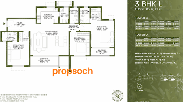 Godrej Lakeside Orchards - 3 BHK Floor Plan