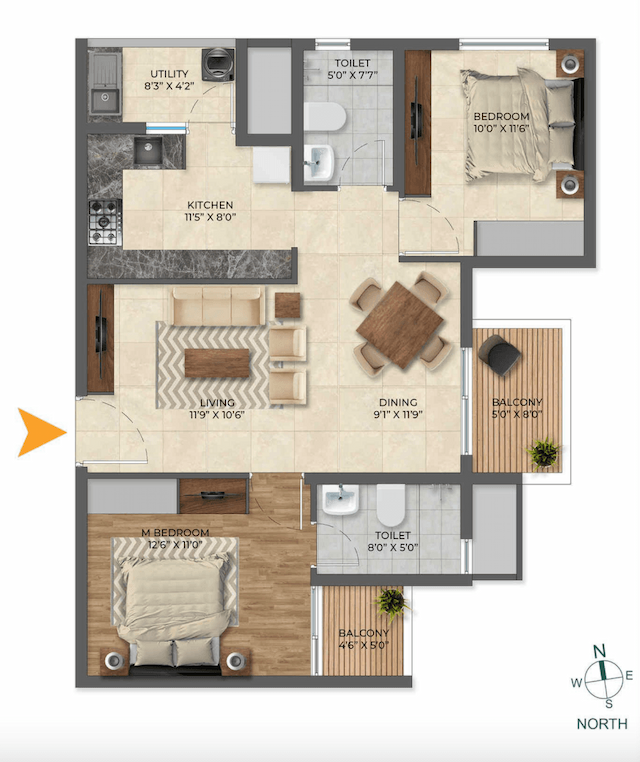 Inspira Tropical Garden - 2 BHK Floor Plan