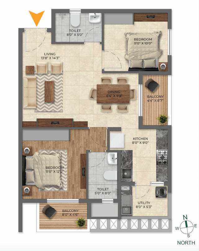 Inspira Tropical Garden - 2 BHK Floor Plan