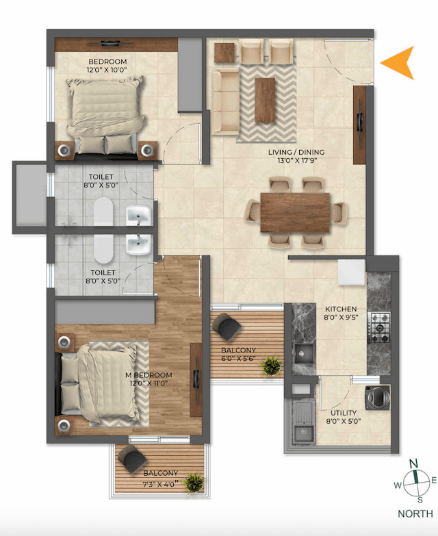 Inspira Tropical Garden - 2 BHK Floor Plan