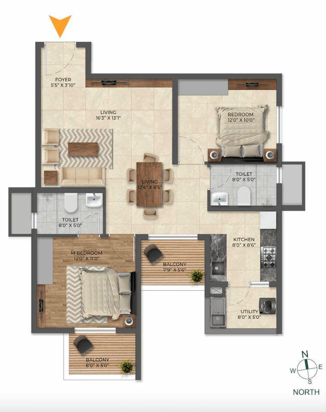 Inspira Tropical Garden - 2 BHK Floor Plan