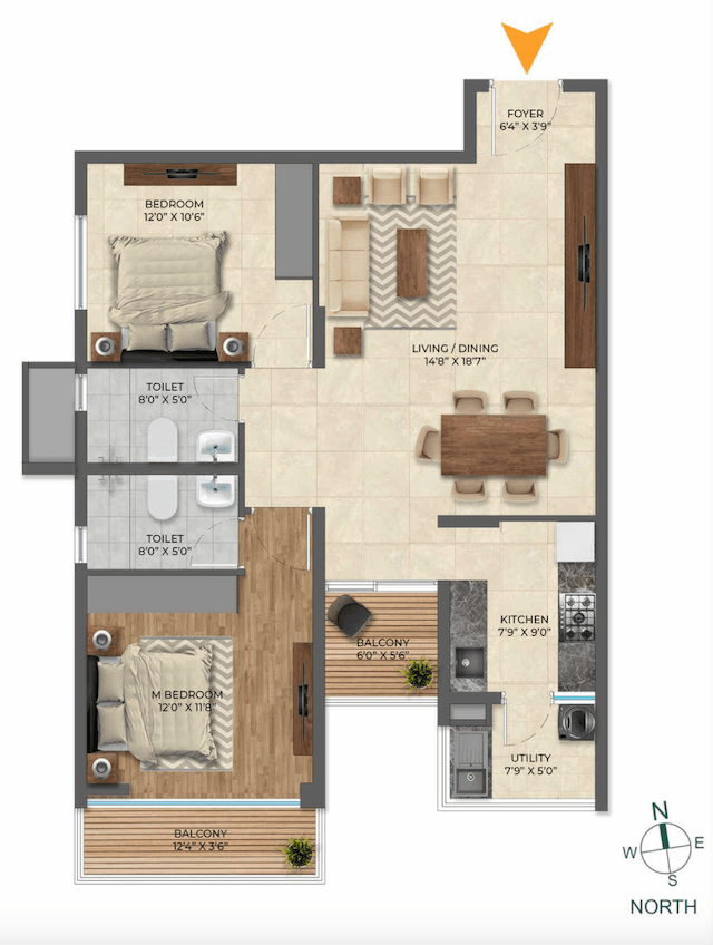 Inspira Tropical Garden - 2 BHK Floor Plan