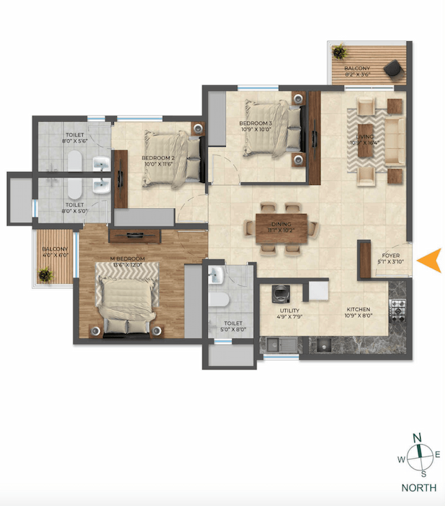 Inspira Tropical Garden - 3 BHK Floor Plan