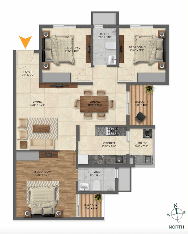 Inspira Tropical Garden - 3 BHK Floor Plan