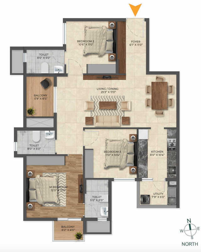 Inspira Tropical Garden - 3 BHK Floor Plan