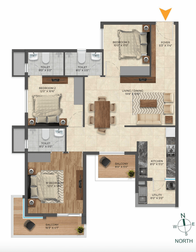Inspira Tropical Garden - 3 BHK Floor Plan