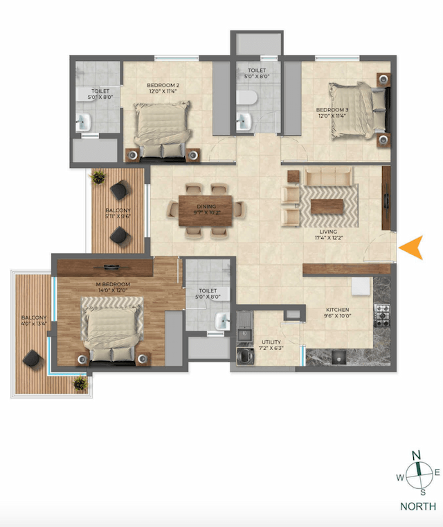 Inspira Tropical Garden - 3 BHK Floor Plan