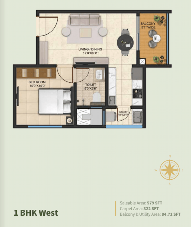 Livingtree By Kalyani Developers - 1 BHK Floor Plan