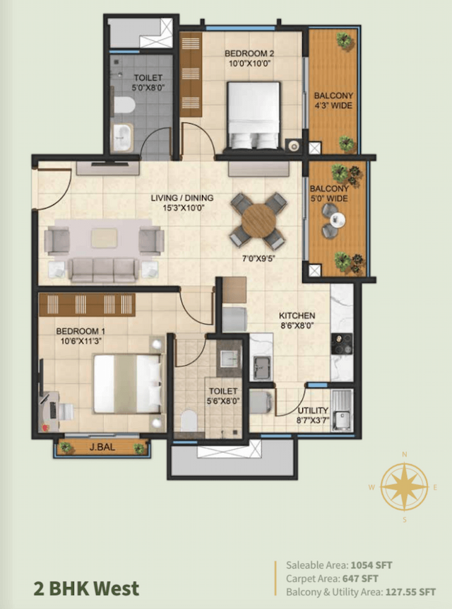 Livingtree By Kalyani Developers - 2 BHK Floor Plan
