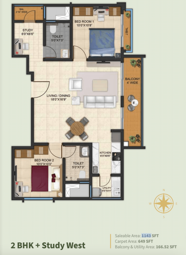 Livingtree By Kalyani Developers - 2 BHK Floor Plan