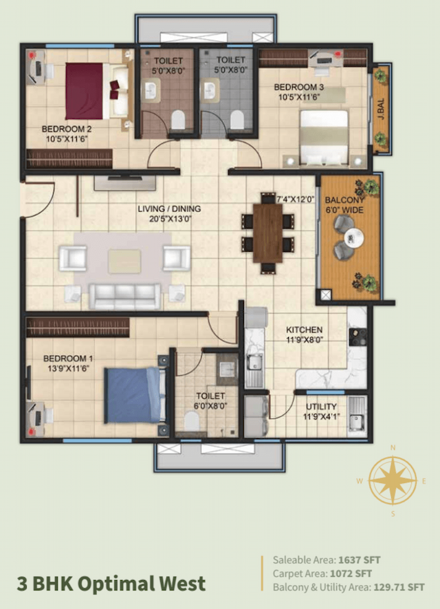 Livingtree By Kalyani Developers - 3 BHK Floor Plan