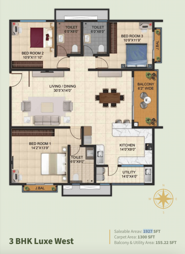 Livingtree By Kalyani Developers - 3 BHK Floor Plan