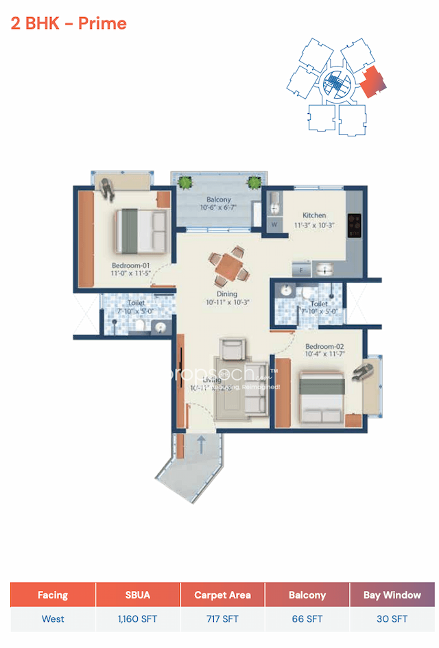 Mahendra Arto Helix - 2 BHK Floor Plan