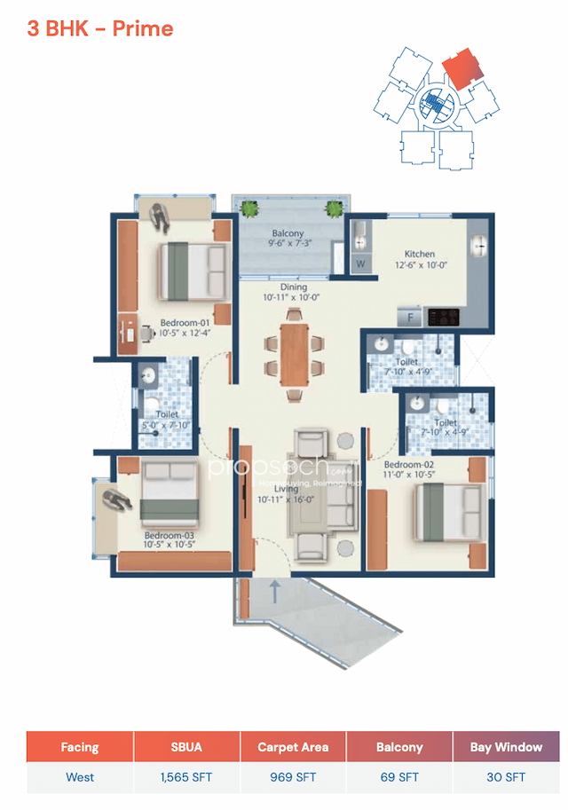 Mahendra Arto Helix - 3 BHK Floor Plan