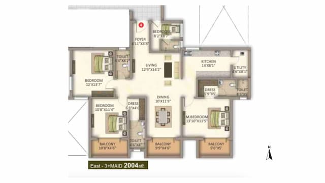 Meda East Winds - 3 BHK Floor Plan