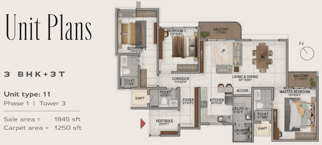 Nambiar District 25 Phase 1 - 3 BHK Floor Plan