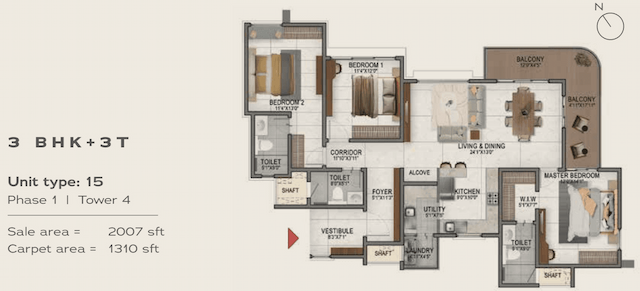 Nambiar District 25 Phase 1 - 3 BHK Floor Plan