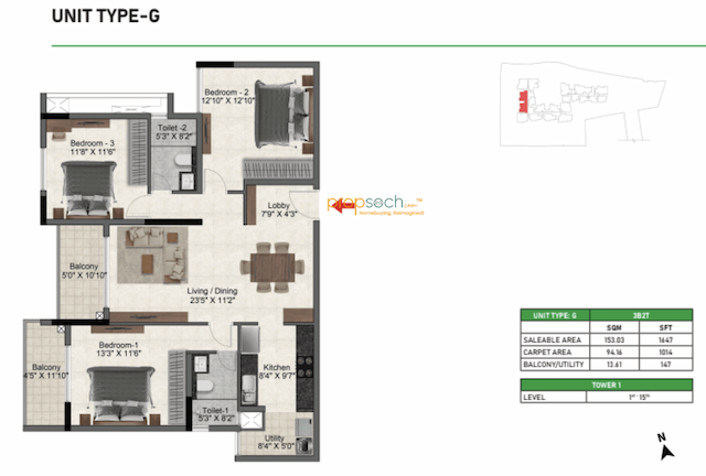 Prestige Glenbrook - 3 BHK Floor Plan