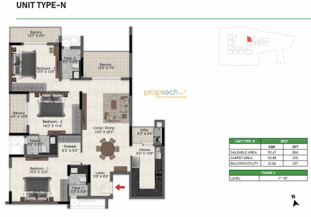 Prestige Glenbrook - 3 BHK Floor Plan