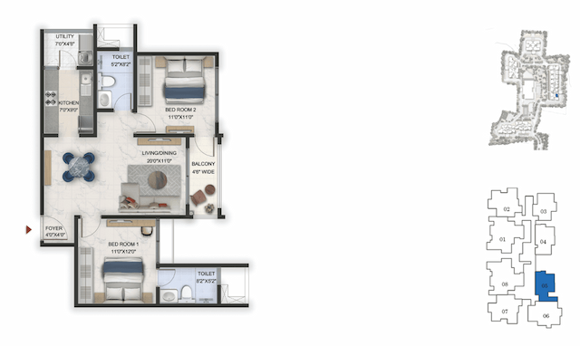 Prestige Lavender Fields - 2 BHK Floor Plan