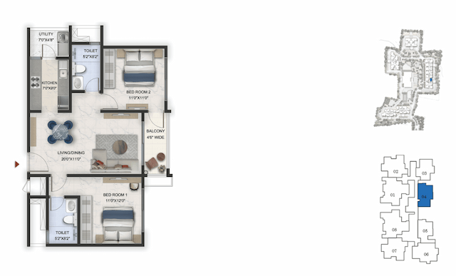 Prestige Lavender Fields - 2 BHK Floor Plan