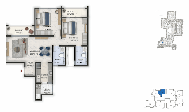 Prestige Lavender Fields - 2 BHK Floor Plan
