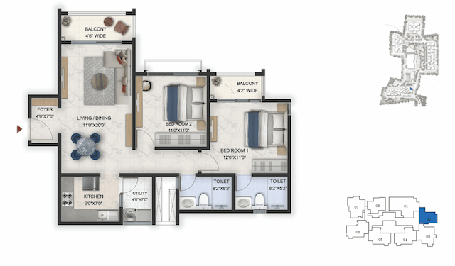 Prestige Lavender Fields - 2 BHK Floor Plan