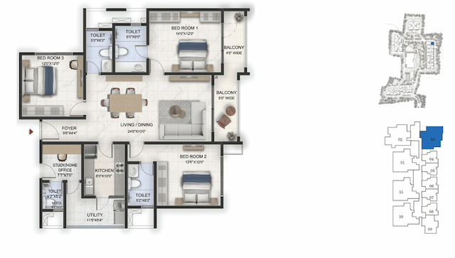Prestige Lavender Fields - 3 BHK Floor Plan