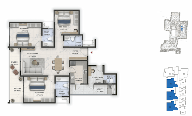 Prestige Lavender Fields - 3 BHK Floor Plan