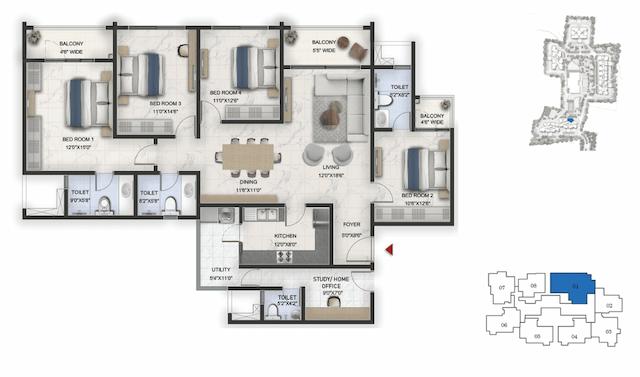 Prestige Lavender Fields - 4 BHK Floor Plan