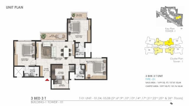 Prestige Serenity Shores - 3 BHK Floor Plan
