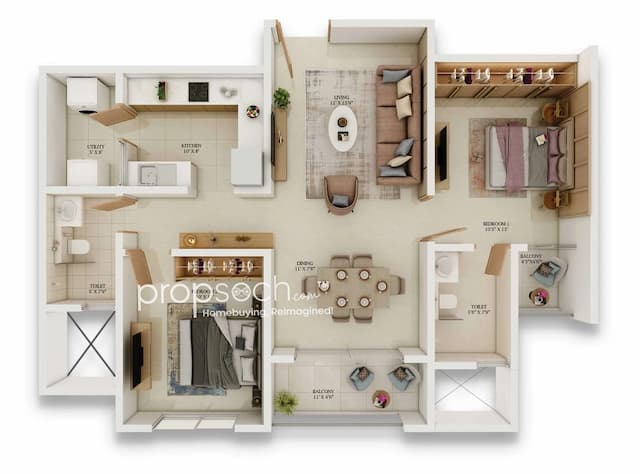 Prestige Somerville - 2 BHK Floor Plan