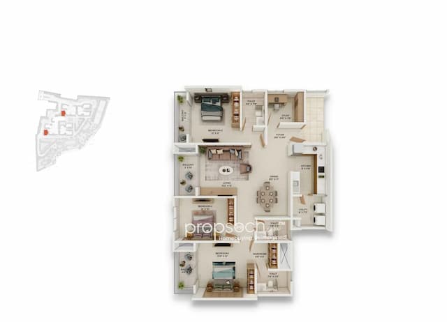 Prestige Somerville - 3.5 BHK Floor Plan