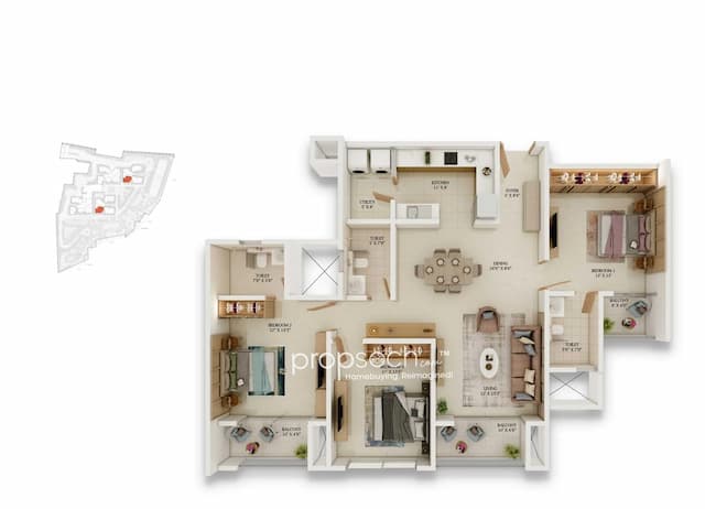 Prestige Somerville - 3 BHK Floor Plan