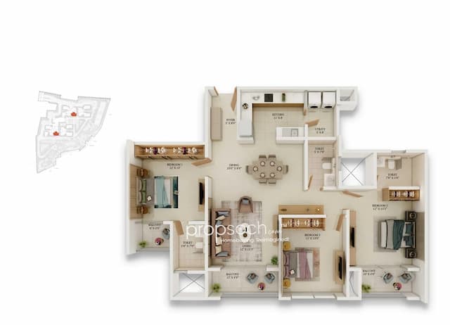 Prestige Somerville - 3 BHK Floor Plan
