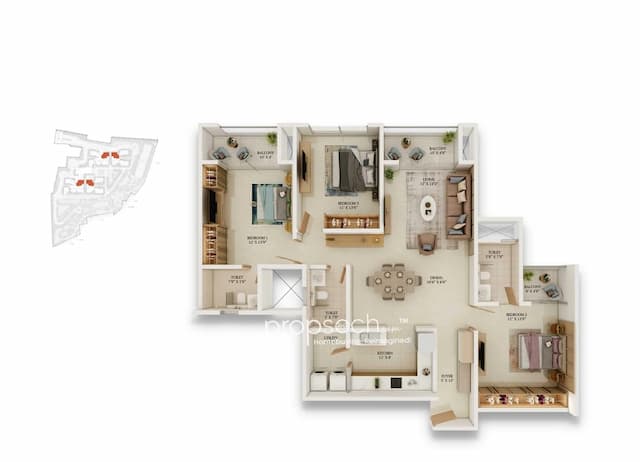 Prestige Somerville - 3 BHK Floor Plan