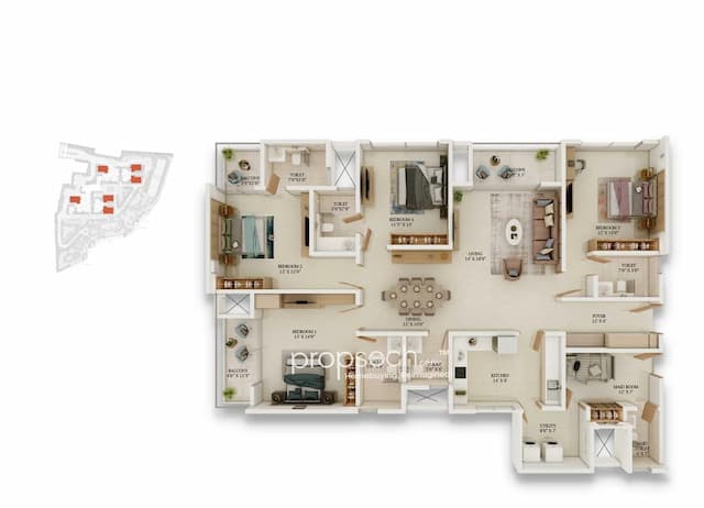 Prestige Somerville - 4 BHK Floor Plan