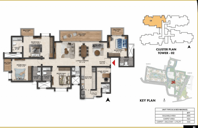 Prestige Southern Star - 4 BHK Floor Plan