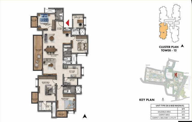 Prestige Southern Star - 4 BHK Floor Plan