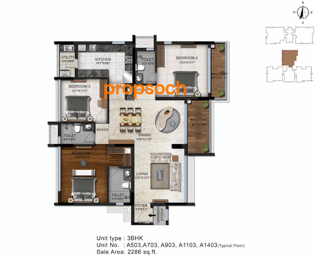 Radiance Platinum - 3 BHK Floor Plan