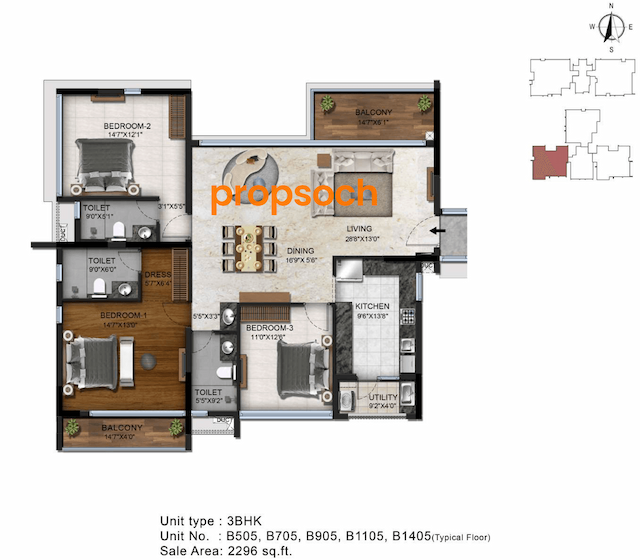 Radiance Platinum - 3 BHK Floor Plan