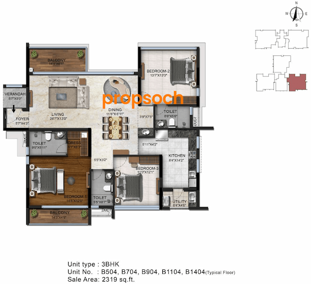 Radiance Platinum - 3 BHK Floor Plan
