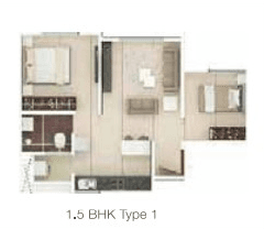 Rohan Upavan Phase 3 - 1.5 BHK Floor Plan