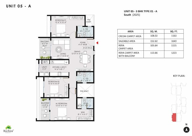 Ruchira Park East - 3 BHK Floor Plan