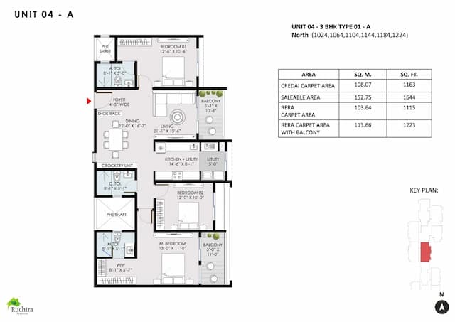 Ruchira Park East - 3 BHK Floor Plan